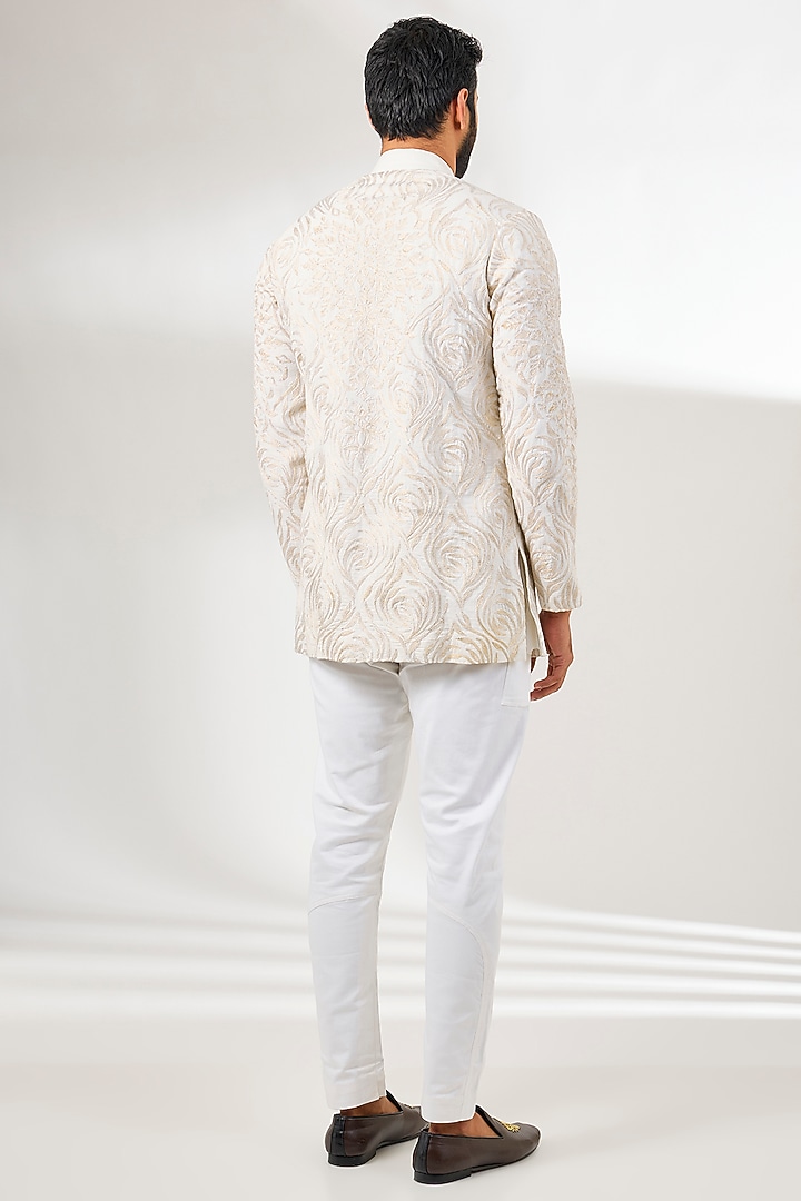 Ivory Chanderi Aari Embroidered Short Kurta by Arun Verma at Pernia's Pop Up Shop