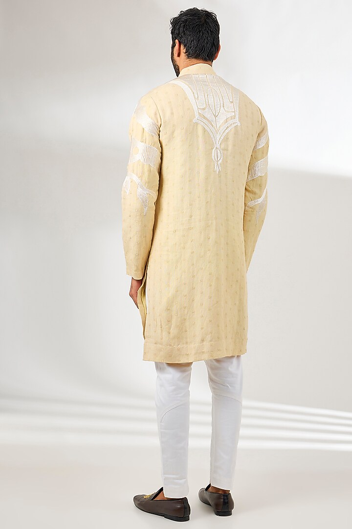 Beige Linen Resham Thread Embroidered Kurta by Arun Verma at Pernia's Pop Up Shop