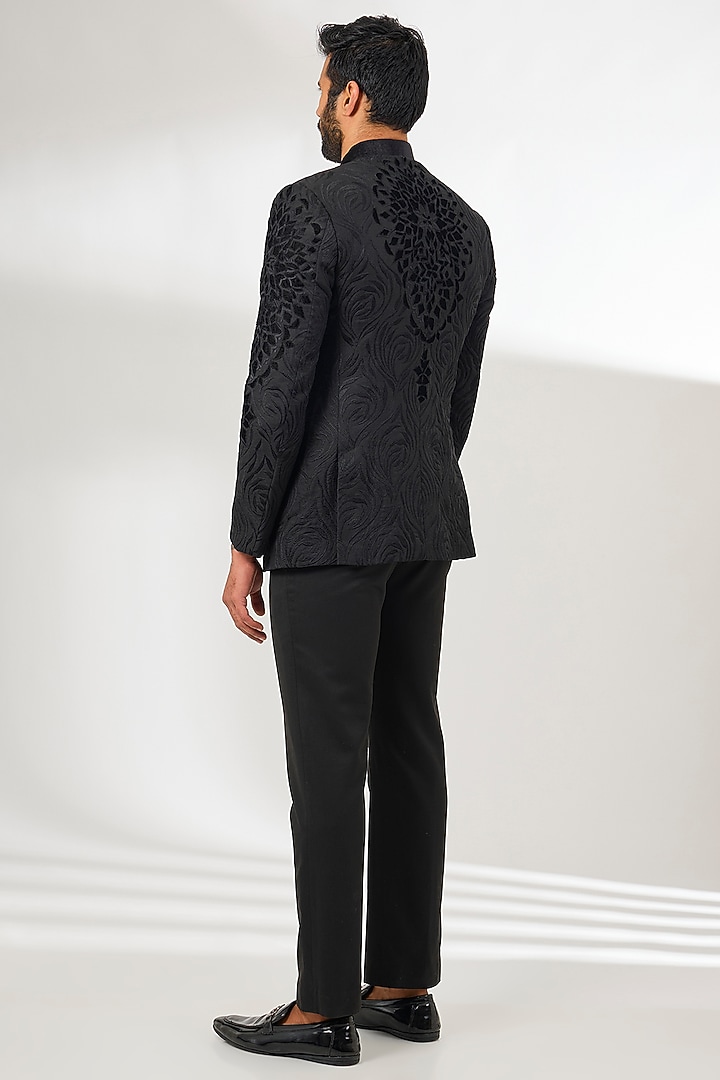 Black Silk Resham Embroidered Wedding Bandhgala by Arun Verma at Pernia's Pop Up Shop