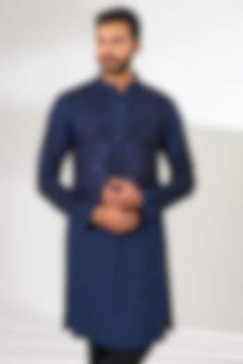 Royal Blue Silk Applique Patch Work Kurta by Arun Verma