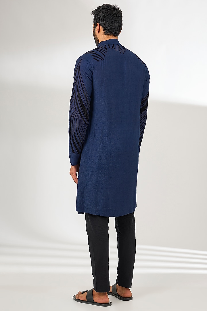 Royal Blue Silk Applique Patch Work Kurta by Arun Verma at Pernia's Pop Up Shop