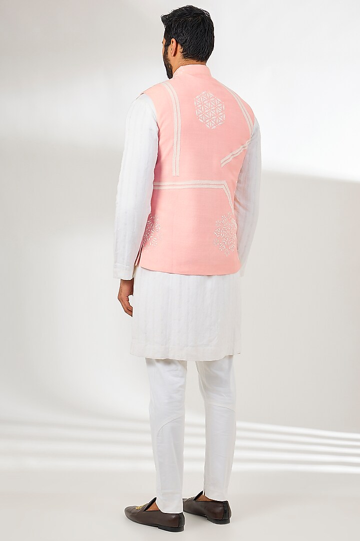 Pink Silk Applique & Resham Embroidered Bundi Jacket by Arun Verma at Pernia's Pop Up Shop