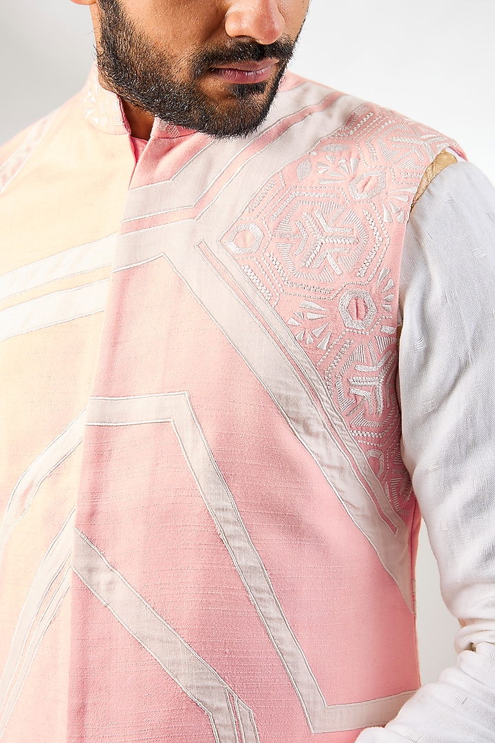 Pink Silk Applique & Resham Embroidered Bundi Jacket by Arun Verma at Pernia's Pop Up Shop