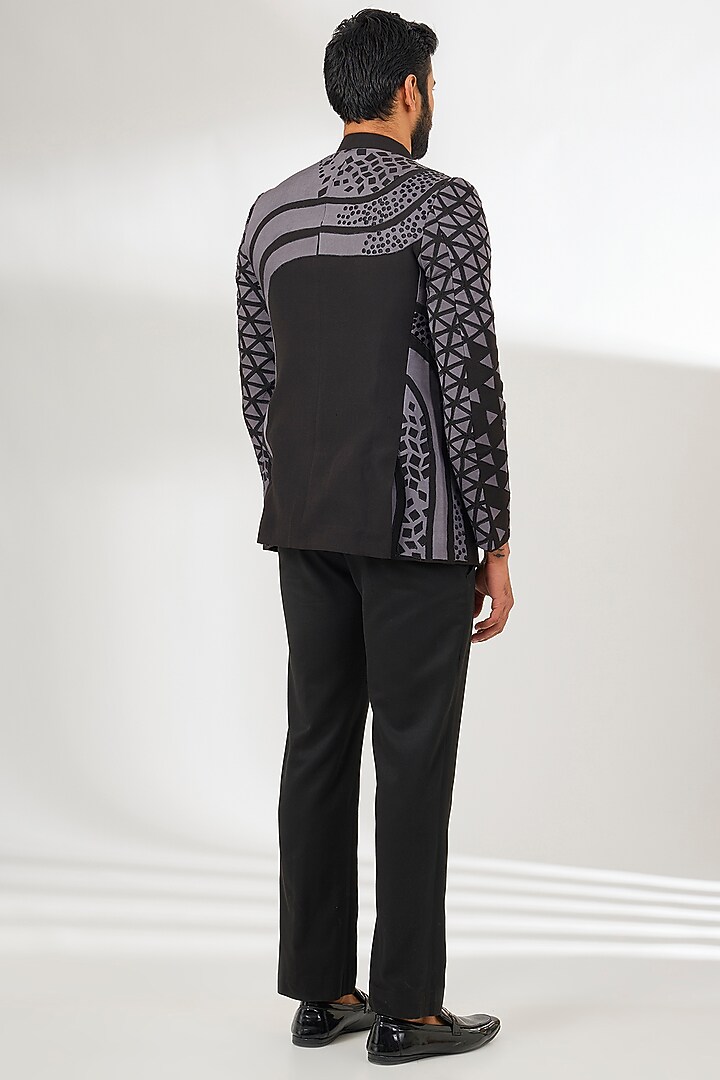 Black Fine Silk Patch Work Wedding Bandhgala by Arun Verma at Pernia's Pop Up Shop