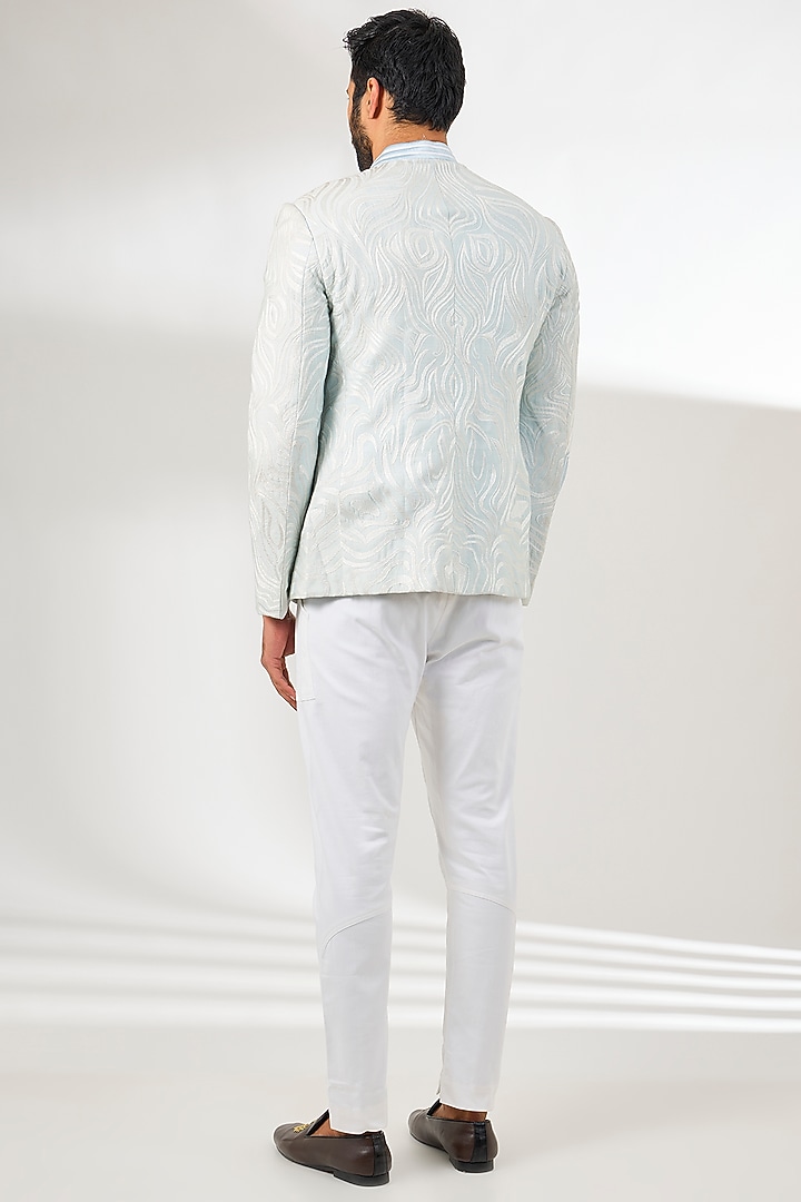 Pale Blue Silk Resham Embroidered Wedding Bandhgala by Arun Verma at Pernia's Pop Up Shop