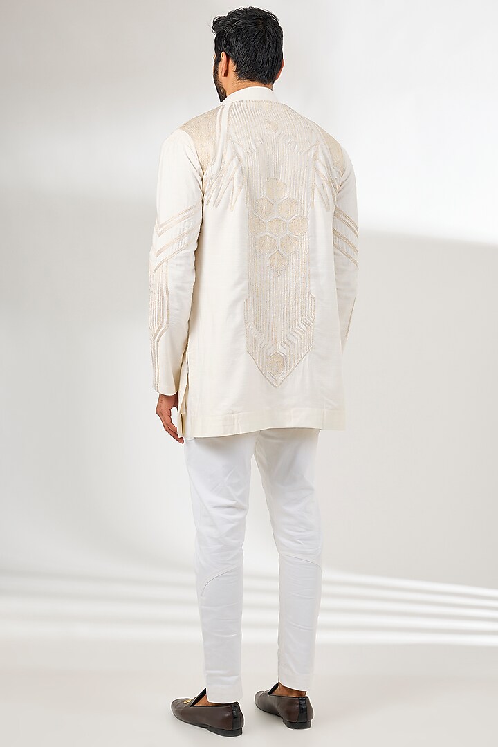 Ivory Silk Resham & Aari Embroidered Short Kurta by Arun Verma at Pernia's Pop Up Shop