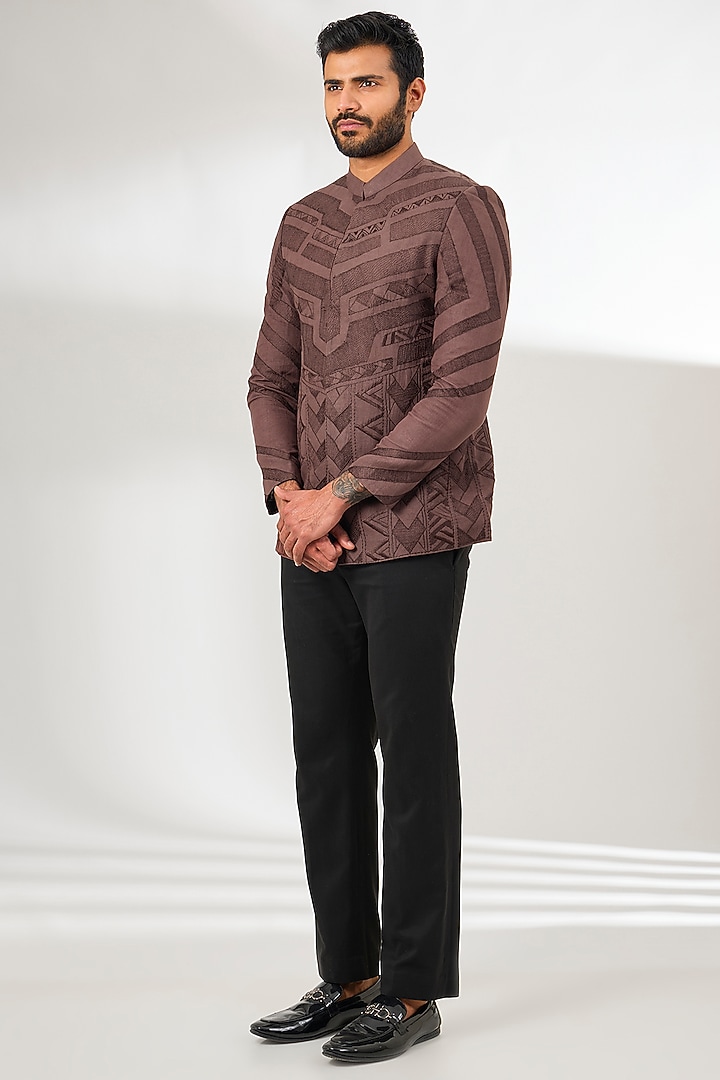 Wine Silk Resham Embroidered Wedding Bandhgala by Arun Verma at Pernia's Pop Up Shop