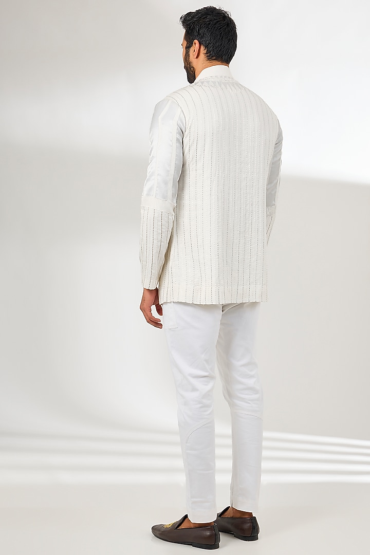 Ivory Chanderi Applique Work Short Kurta by Arun Verma at Pernia's Pop Up Shop