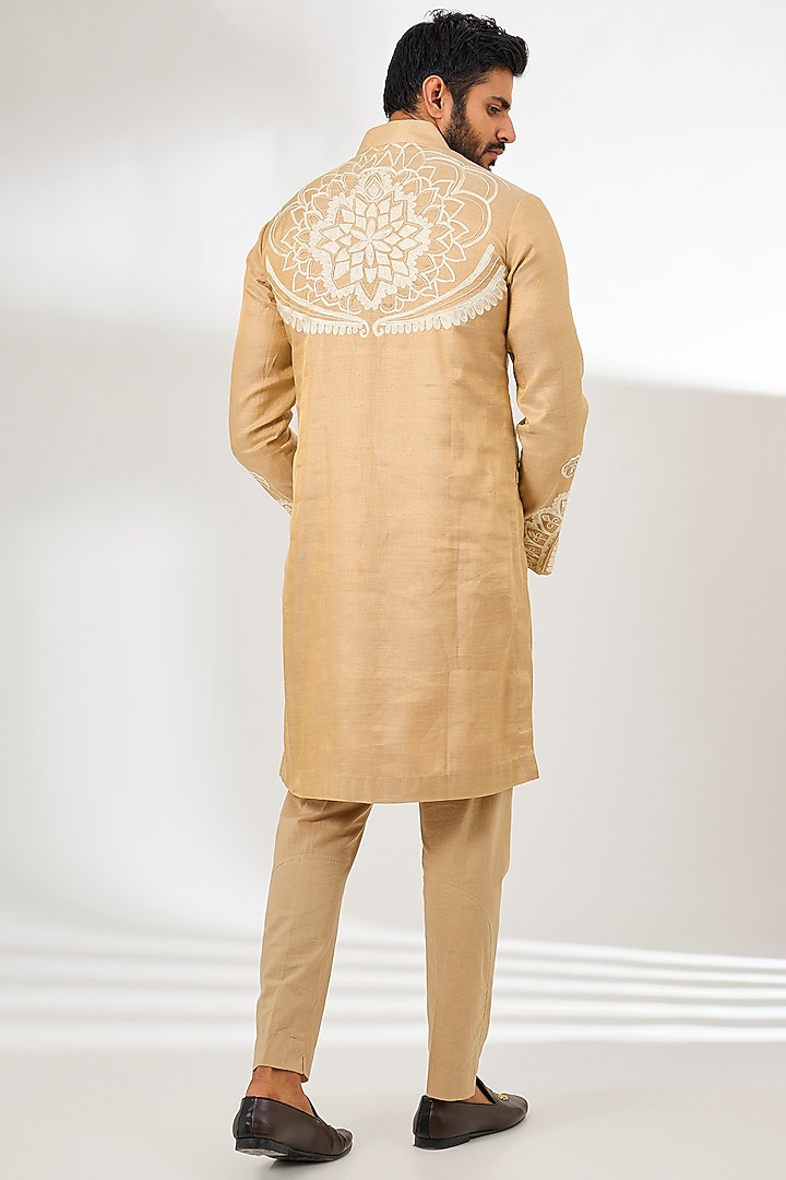 Gold Tissue Aari Embroidered Long Kurta by Arun Verma at Pernia's Pop Up Shop
