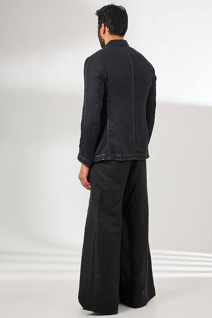 Black Linen Thread Work Jacket by Arun Verma at Pernia's Pop Up Shop