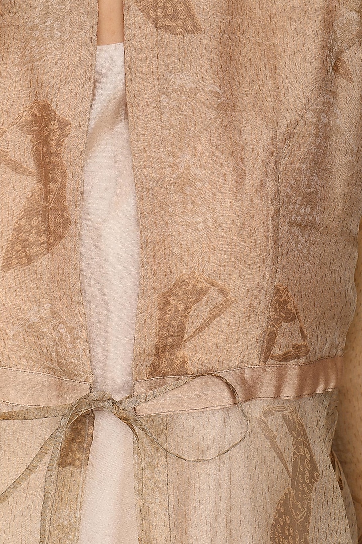 Brown digital printed jacket with beige tunic available only at Pernia's Pop Up Shop.
