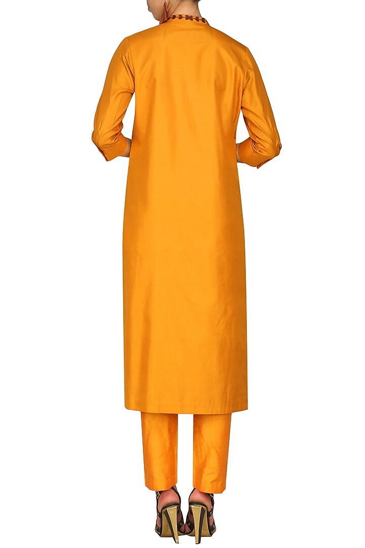Orange laser cut embroidered tunic with pants available only at Pernia's Pop Up Shop.