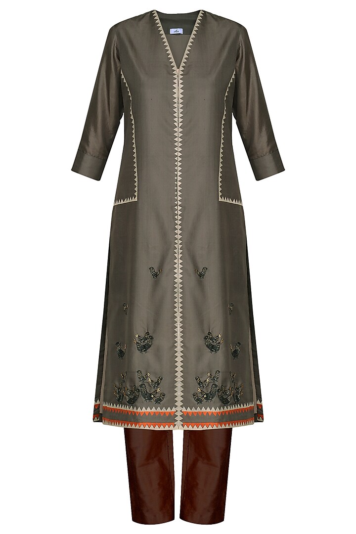 Brown laser cut embroidered tunic with pants available only at Pernia's ...