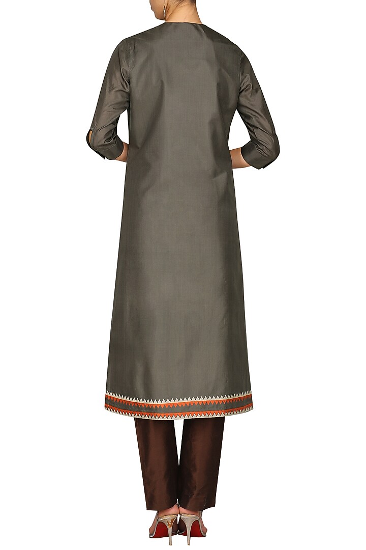 Brown laser cut embroidered tunic with pants available only at Pernia's Pop Up Shop.
