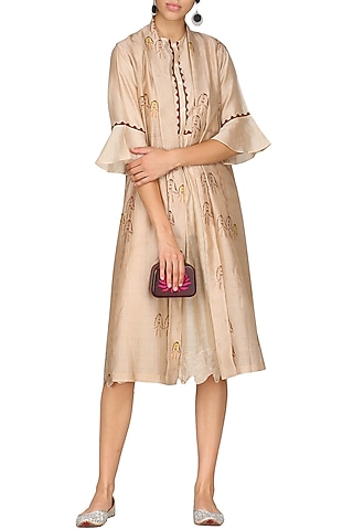Peach Digital Printed Jacket With Tunic by AUR