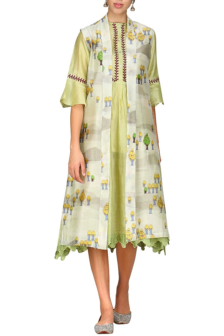 Light green digital printed jacket with tunic available only at Pernia's Pop Up Shop.