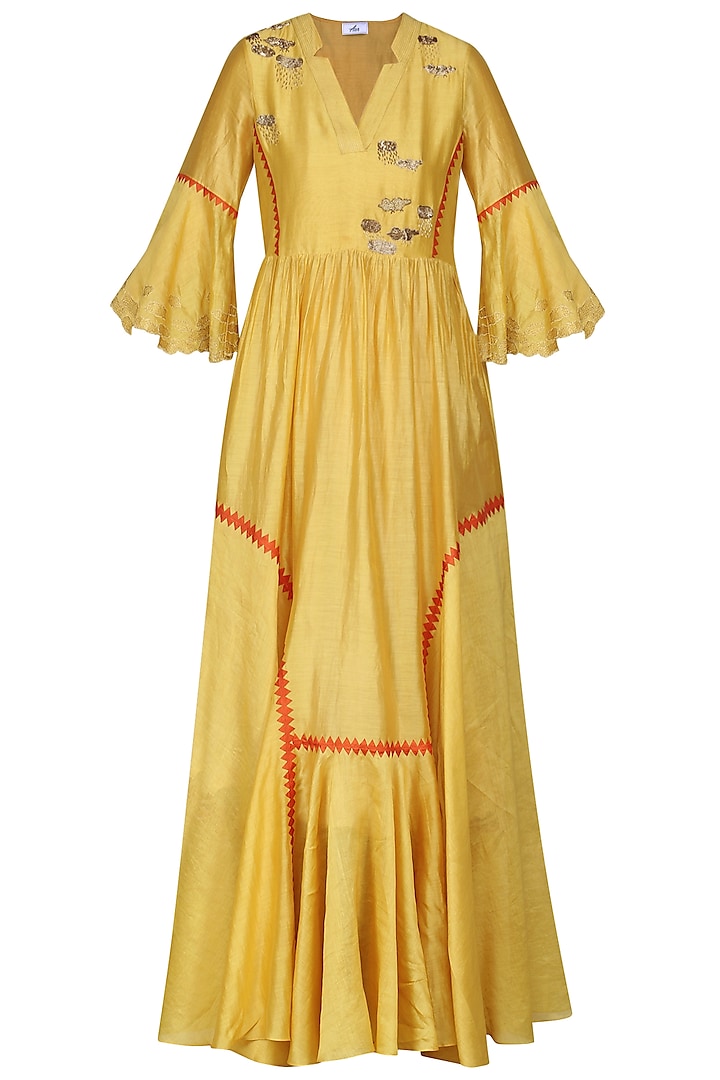 Yellow Embroidered Anarkali Gown by AUR