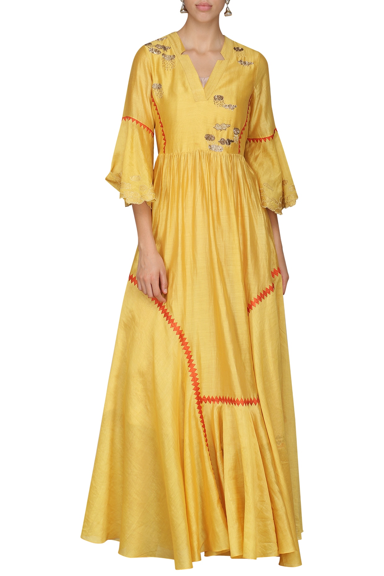 Yellow Thread Embroidered Anarkali Gown