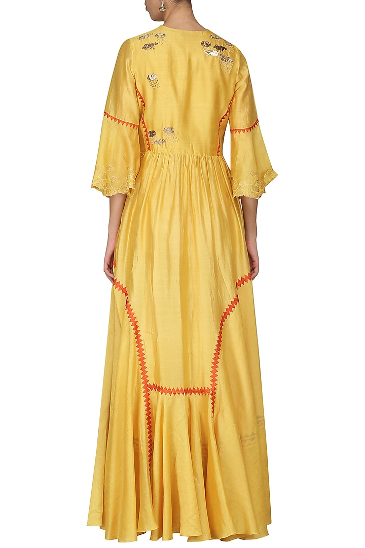 Yellow embroidered anarkali gown available only at Pernia's Pop Up Shop.