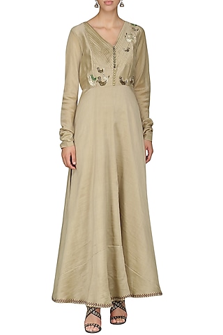 Beige Embroidered Anarkali Gown by AUR
