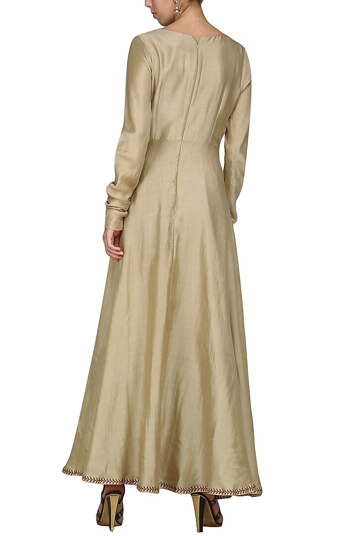 Beige embroidered anarkali gown available only at Pernia's Pop Up Shop.