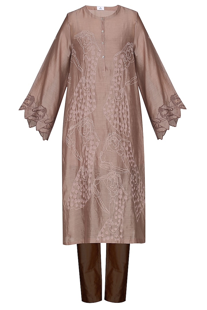 Brown embroidered tunic with pants available only at Pernia's Pop Up Shop.