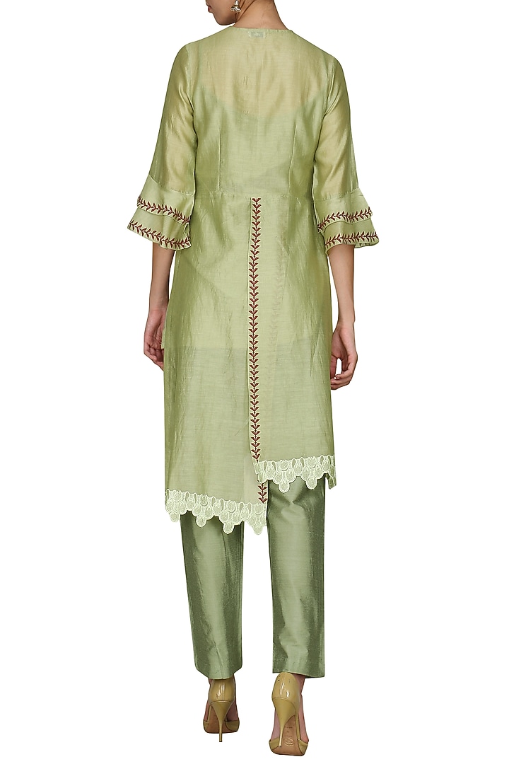 Green laser cut embroidered tunic with pants available only at Pernia's Pop Up Shop.