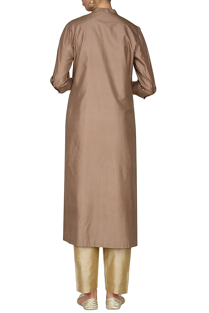 Brown zari embroidered tunic with pants available only at Pernia's Pop Up Shop.