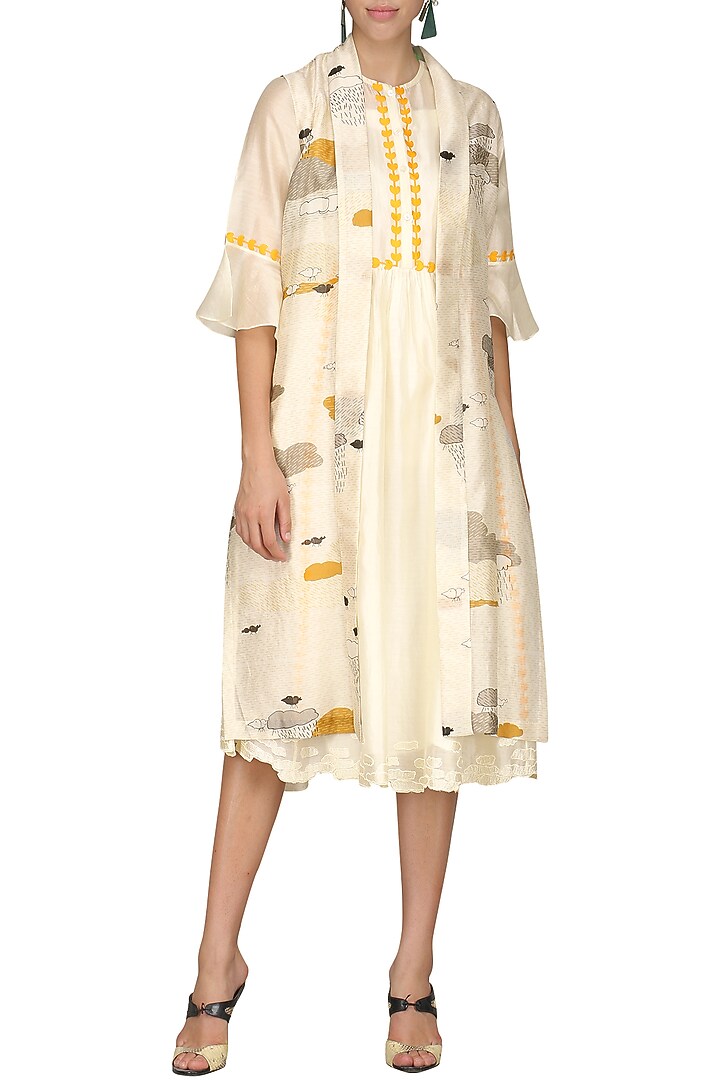 Off white digital printed jacket with tunic available only at Pernia's Pop Up Shop.