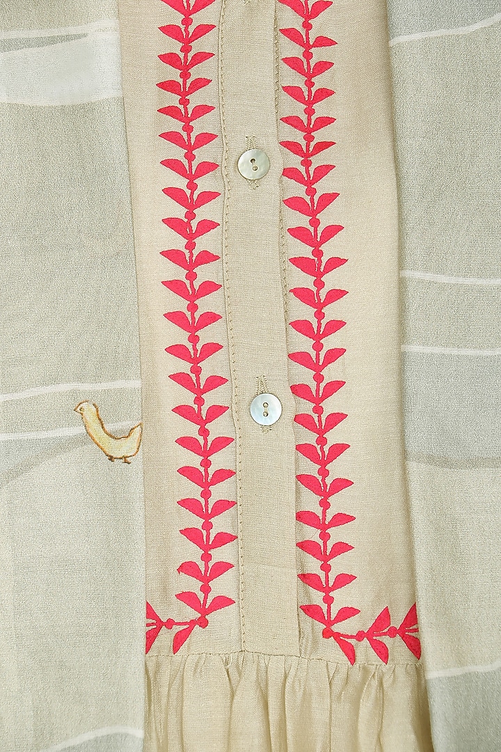 Light khakhi digital printed jacket with beige tunic available only at Pernia's Pop Up Shop.