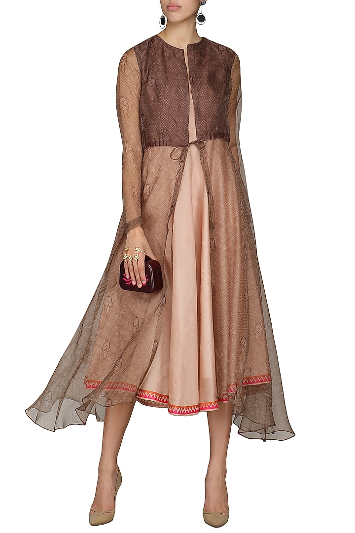 Brown digital printed jacket with tunic available only at Pernia's Pop Up Shop.