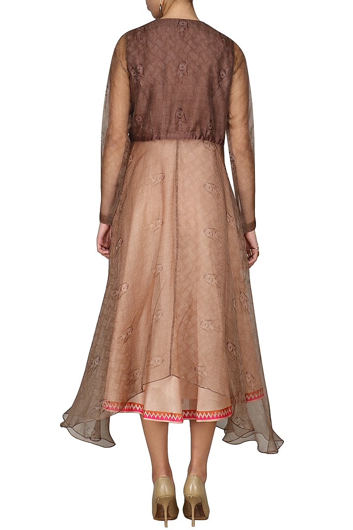 Brown digital printed jacket with tunic available only at Pernia's Pop Up Shop.