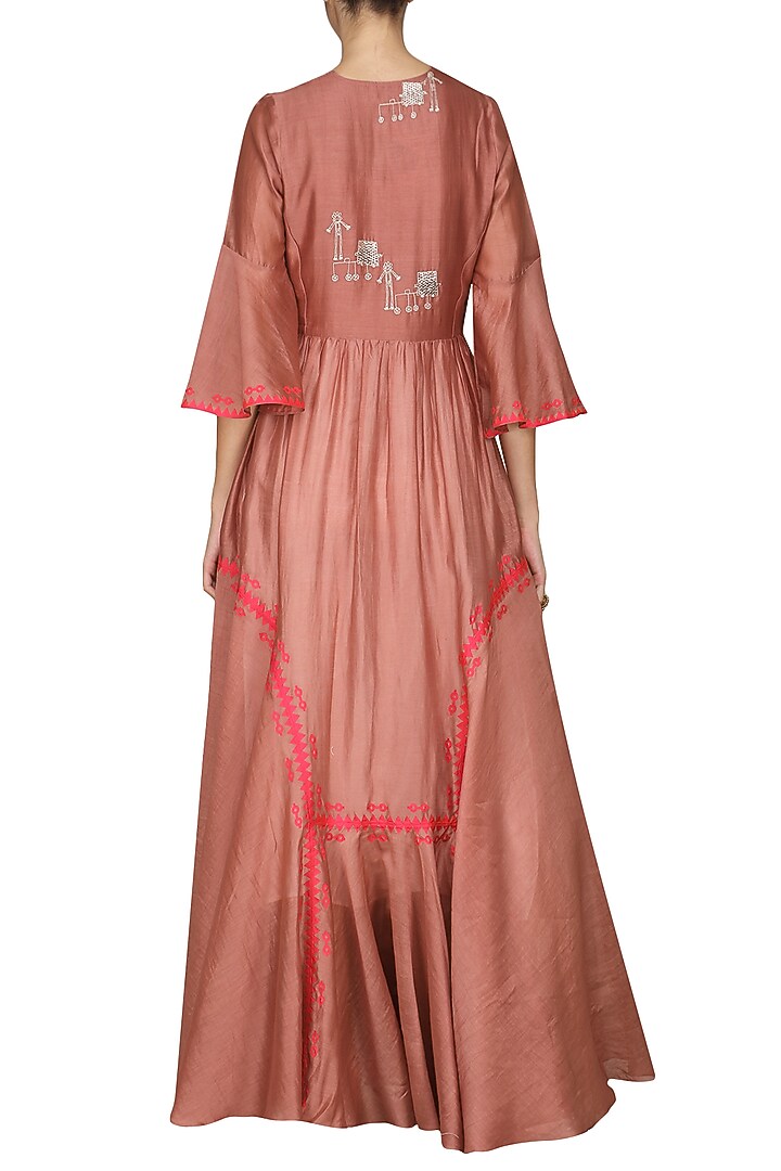 Dark peach embroidered anarkali gown available only at Pernia's Pop Up Shop.
