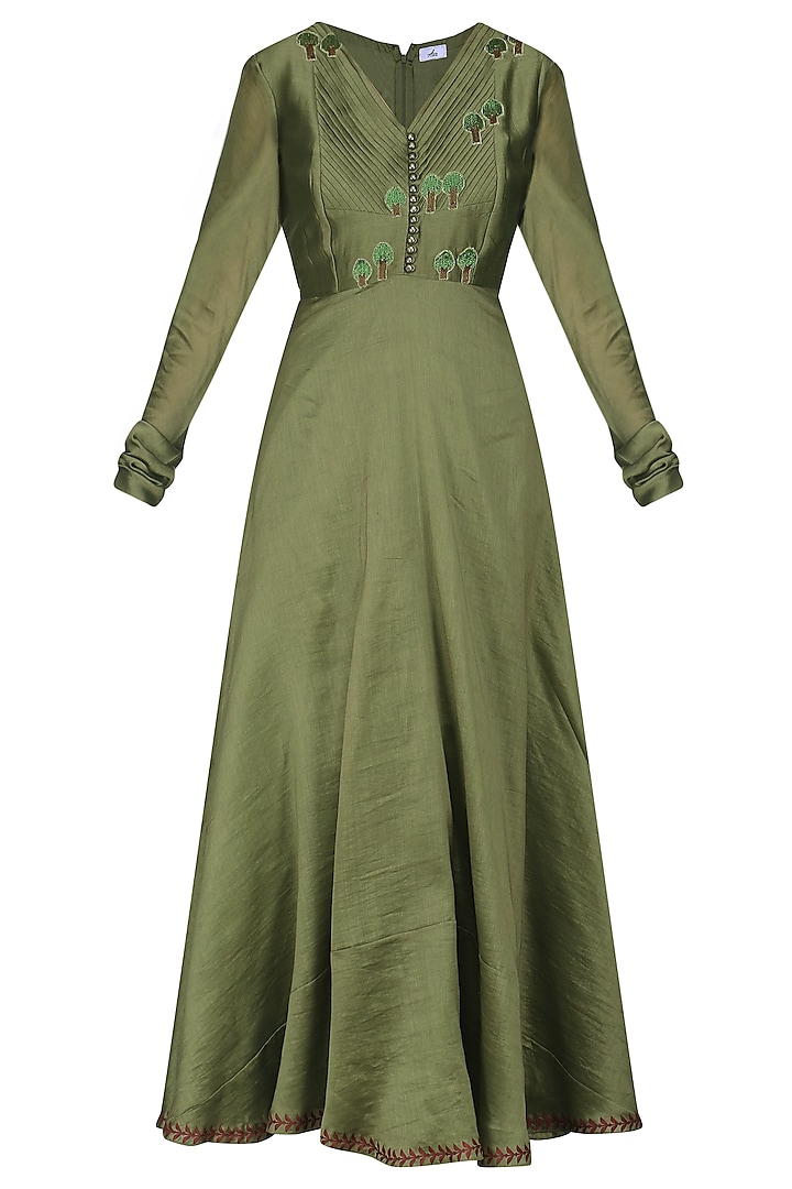 Green Embroidered Anarkali Gown by AUR