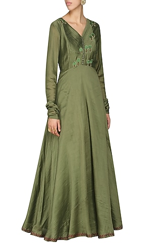 Green Embroidered Anarkali Gown by AUR