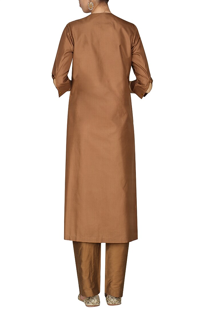 Brown laser cut embroidered tunic with pants available only at Pernia's Pop Up Shop.