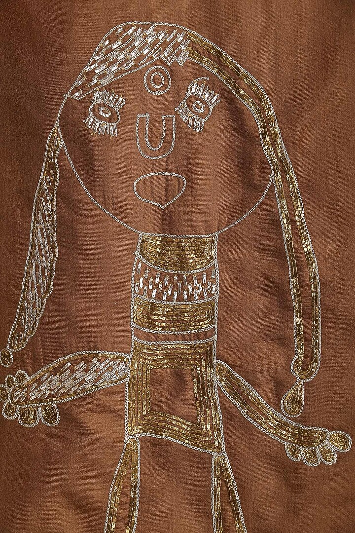 Brown laser cut embroidered tunic with pants available only at Pernia's Pop Up Shop.