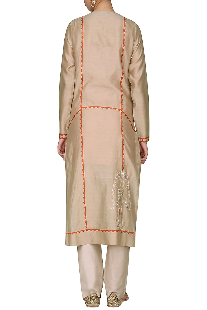 Beige laser cut embroidered tunic with pants available only at Pernia's Pop Up Shop.