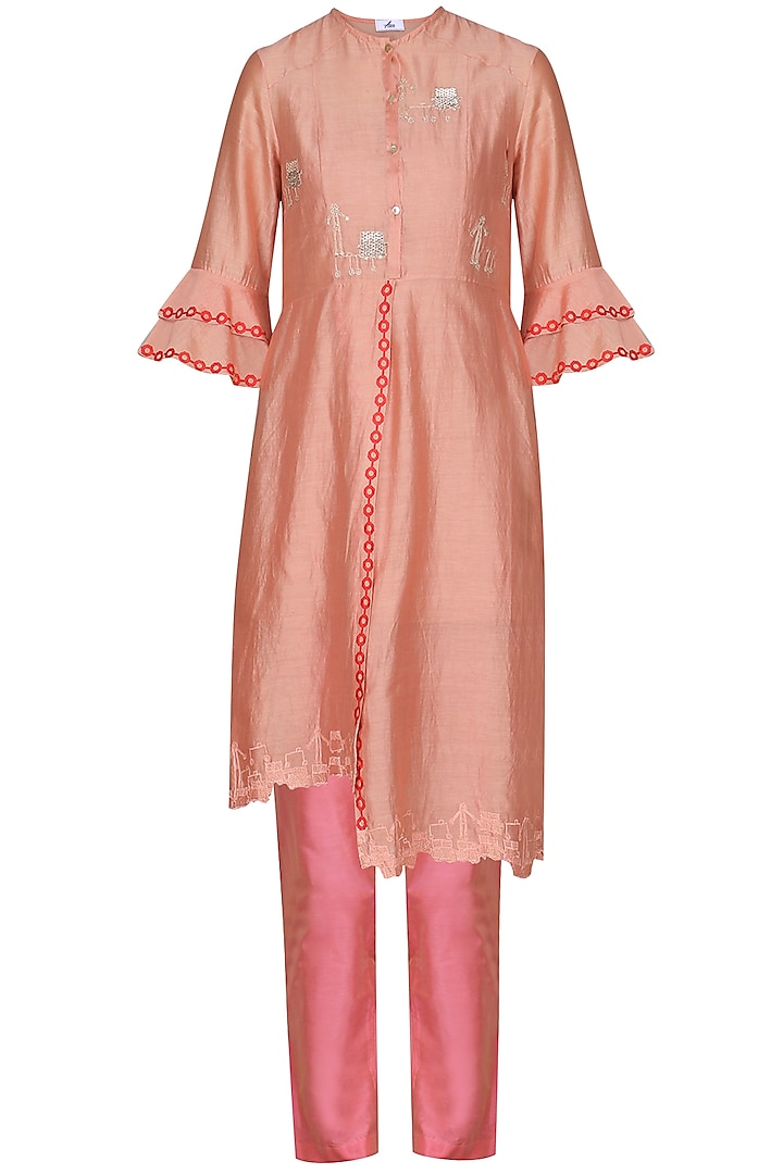Pink Laser Cut Embroidered Tunic with Pants by AUR