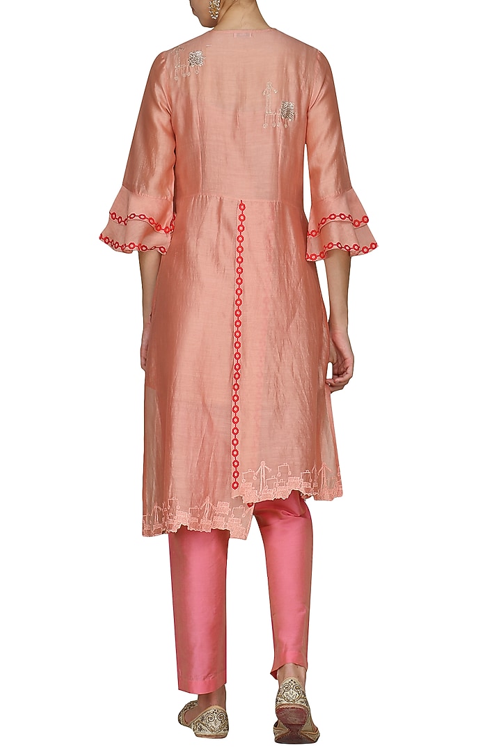 Pink laser cut embroidered tunic with pants available only at Pernia's Pop Up Shop.