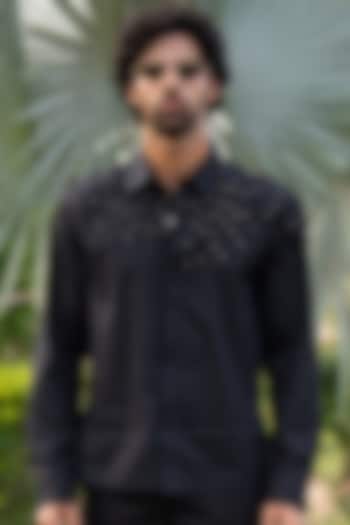 Black Cotton Poplin Party Wear Shirt by Aurge Studios at Pernia's Pop Up Shop