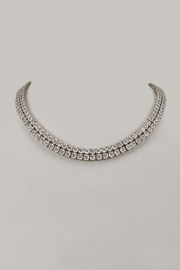 White Rhodium Finish Cubic Zirconia Handcrafted Necklace In Sterling Silver by Aurashni at Pernia's Pop Up Shop