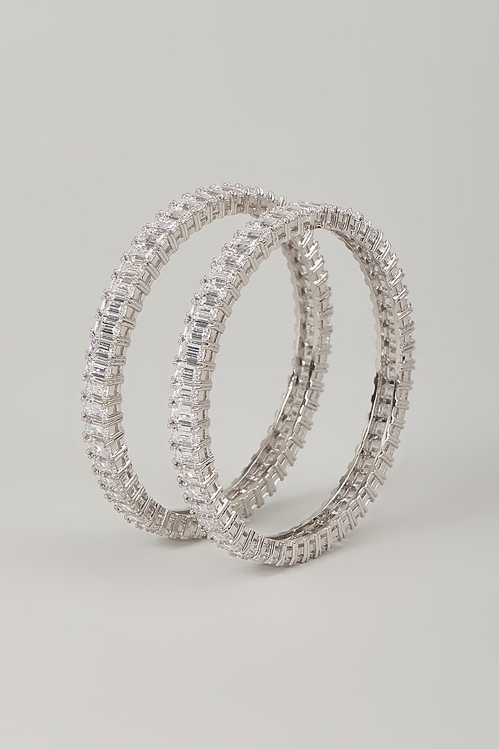 White Rhodium Finish Cubic Zirconia Handcrafted Bangles In Sterling Silver by Aurashni at Pernia's Pop Up Shop