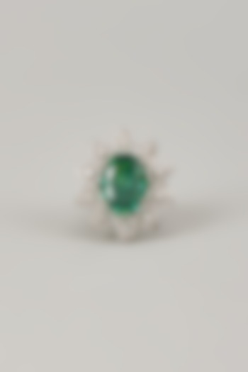 White Rhodium Finish Emerald Stone Handcrafted Ring In Sterling Silver by Aurashni at Pernia's Pop Up Shop