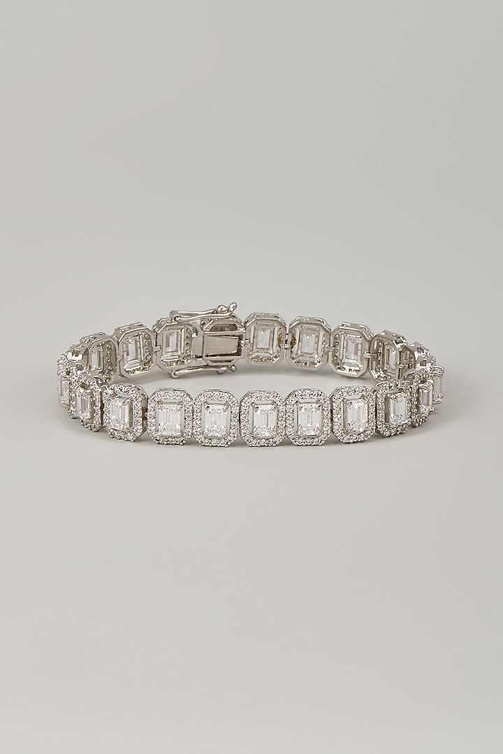 White Rhodium Finish Cubic Zirconia Handcrafted Bracelet In Sterling Silver by Aurashni at Pernia's Pop Up Shop