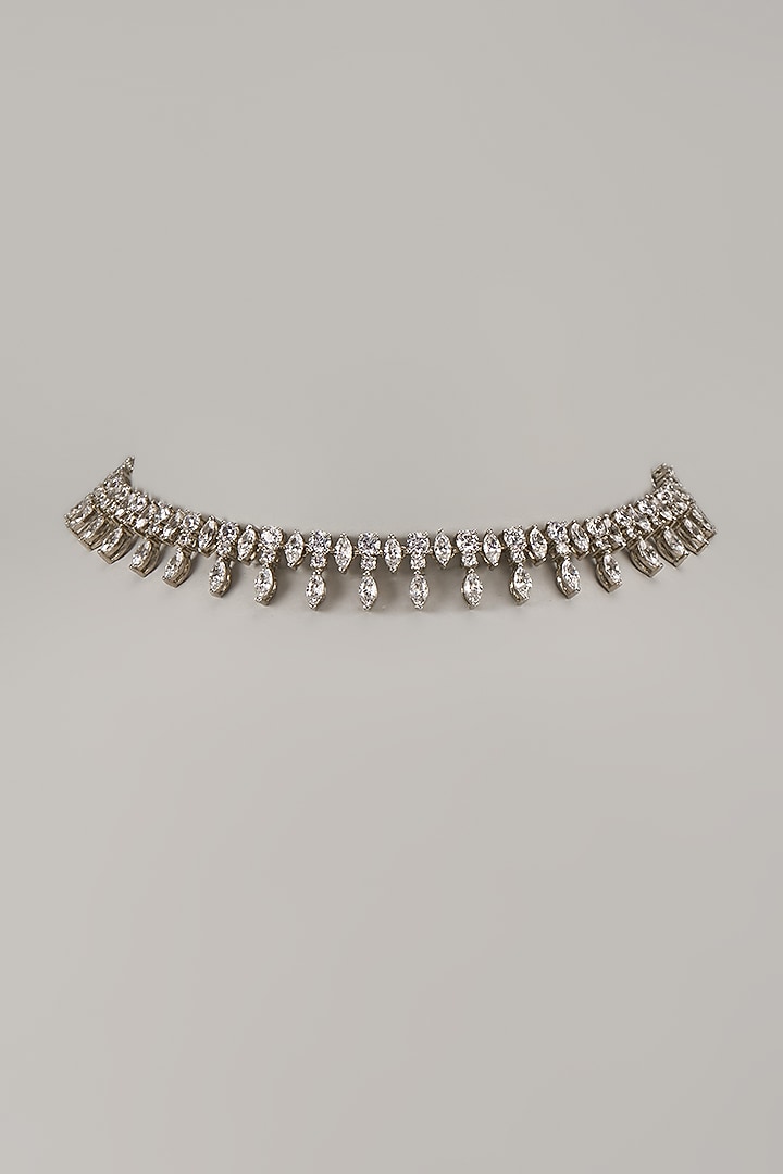 White Rhodium Finish Cubic Zirconia Handcrafted Necklace In Sterling Silver by Aurashni at Pernia's Pop Up Shop