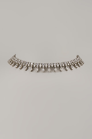 White Rhodium Finish Cubic Zirconia Handcrafted Necklace In Sterling Silver by Aurashni