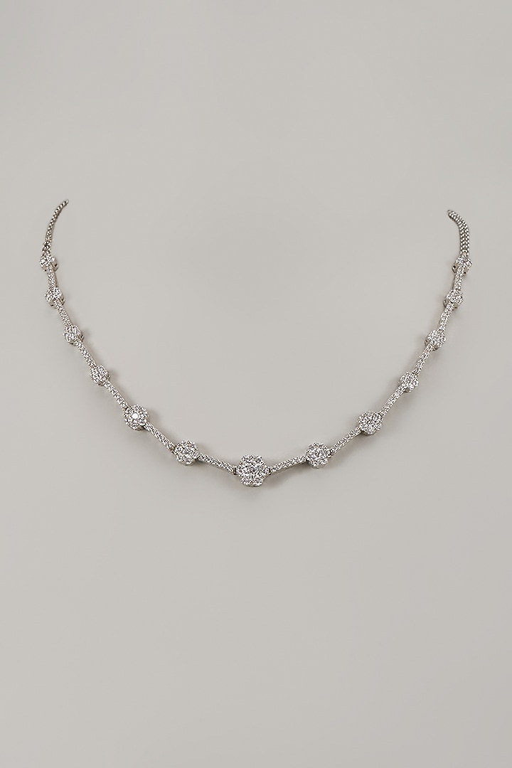 White Rhodium Finish Cubic Zirconia Handcrafted Necklace In Sterling Silver by Aurashni at Pernia's Pop Up Shop