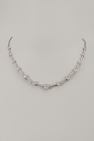 White Rhodium Finish Cubic Zirconia Handcrafted Necklace In Sterling Silver by Aurashni