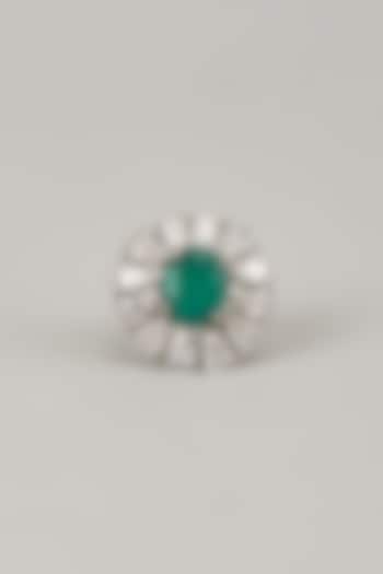 White Rhodium Finish Emerald Stone Handcrafted Ring In Sterling Silver by Aurashni at Pernia's Pop Up Shop